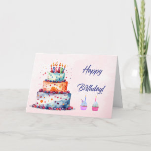 Alles Gute zum Geburtstag Wasserfarben-Torte mit K Karte