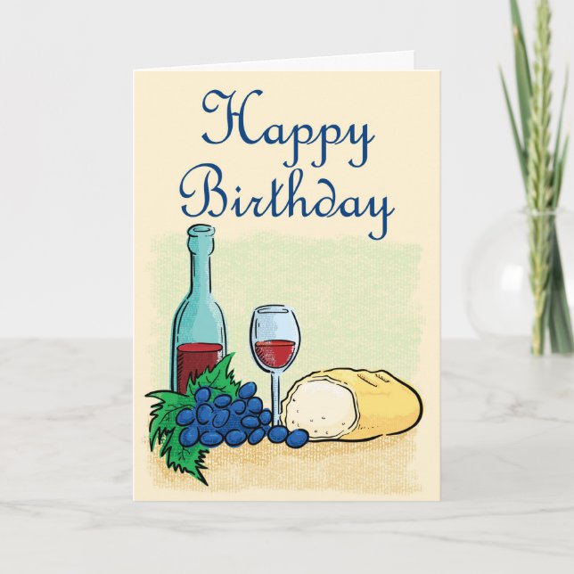 Alles Gute zum Geburtstag Wein und Brot Karte (Vorderseite)