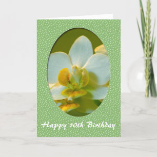 Alles Gute zum Geburtstag, weiße Orchideenblüten i Karte