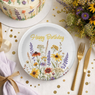 Alles Gute zum Geburtstag Wild Flowers Botanische Pappteller