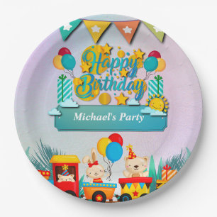 Alles Gute zum Geburtstag Zug Mit Süßen Tieren Wün Pappteller