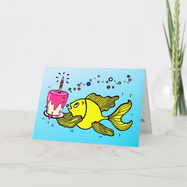 Alles- Gute zum Geburtstagfische - lustige Cartoon Karte (Vorderseite)