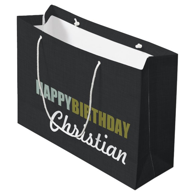 Alles- Gute zum Geburtstaggraues Große Geschenktüte (Vorderseite Schrägansicht)
