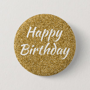 Alles- Gute zum GeburtstagImitat-GoldGlitzer Button