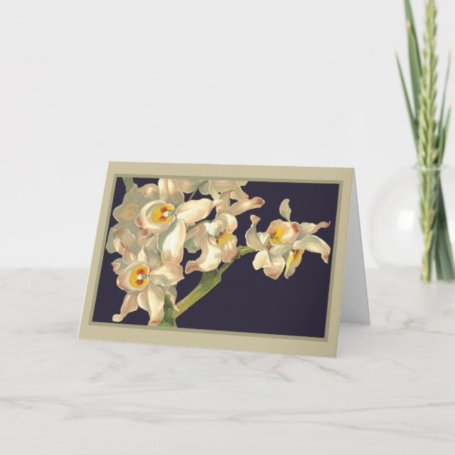Alles- Gute zum Geburtstagweiß-Orchideen Karte (Vorderseite)