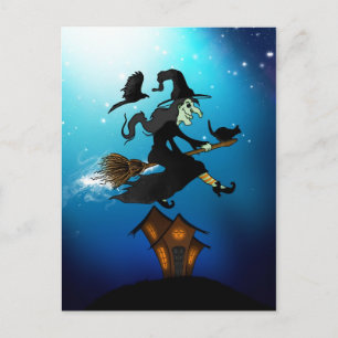 Alles Gute zum halloween! Hexe reiten einen Brooms Postkarte
