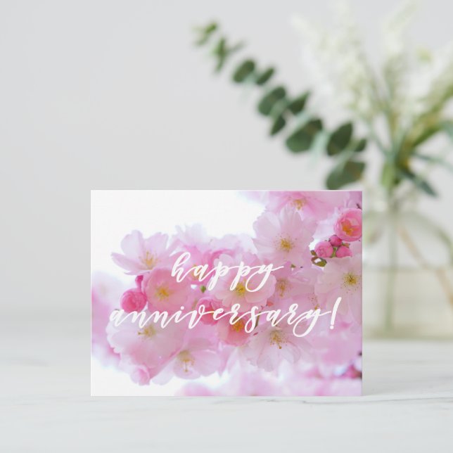Alles Gute zum Jubiläum! Blume Rosa Kirsche - Foto Postkarte (Stehend Vorderseite)