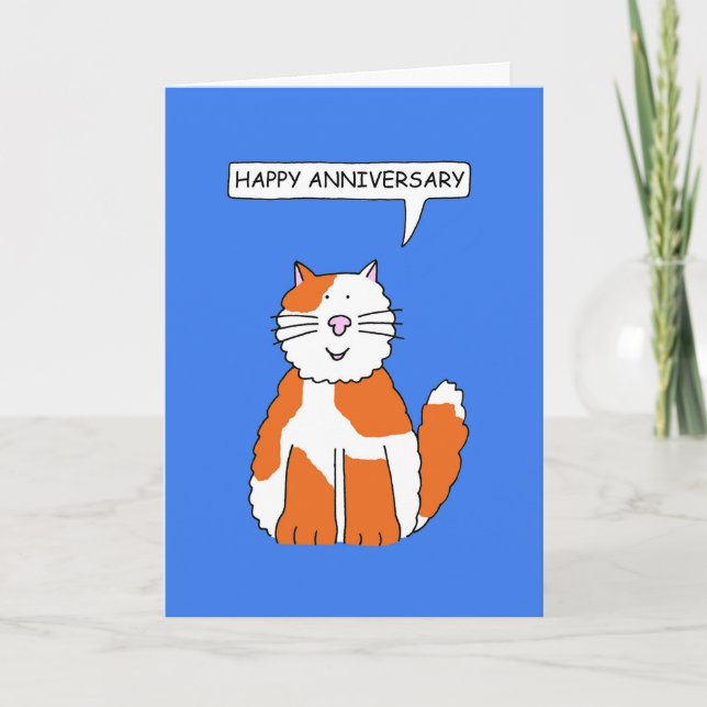 Alles Gute zum Jubiläum Ingwer- und Weißkatze Karte (Vorderseite)