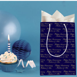 Alles Gute zum Jubiläum Skript mit Namen Blau Gold Mittlere Geschenktüte