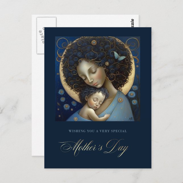 Alles Gute zum Muttertag. Mutter- und Kindermalere Postkarte (Vorne/Hinten)