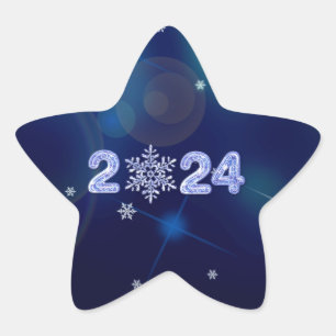 Alles Gute zum neuen Jahr 2024. Eisnummern und Sch Stern-Aufkleber