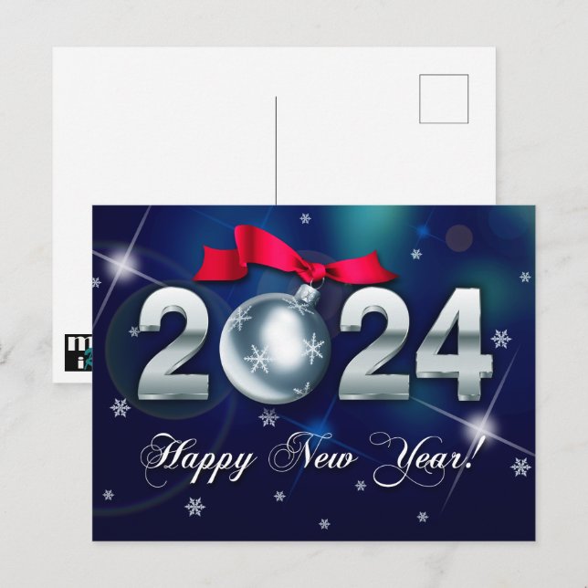 Alles Gute zum neuen Jahr 2024. Weihnachts-Bauernu Postkarte (Vorne/Hinten)