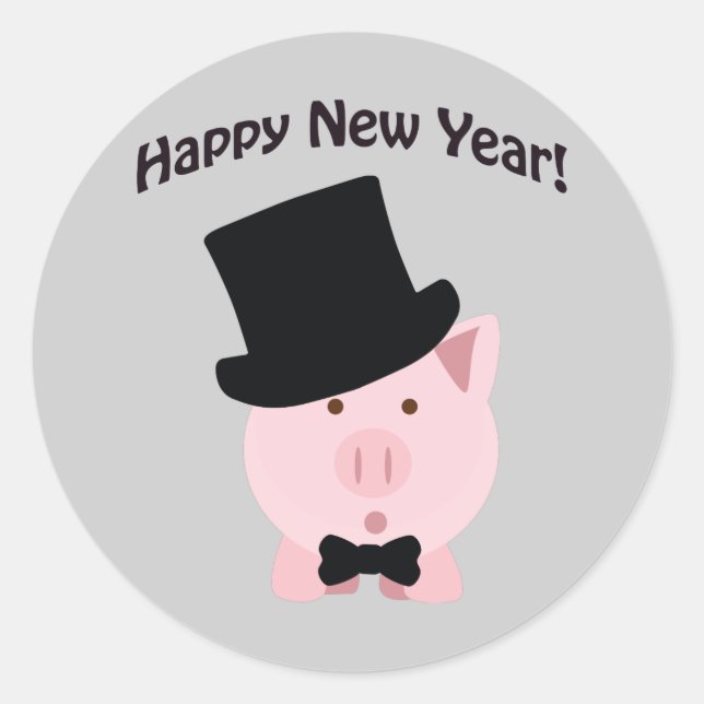 Alles Gute zum neuen Jahr! Dapper Pig Runder Aufkleber (Vorderseite)