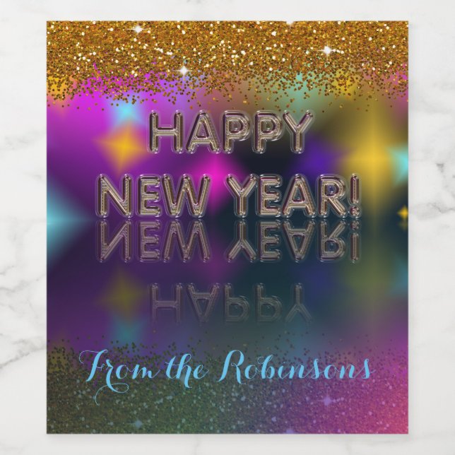 Alles Gute zum neuen Jahr! Gold Glitzer | Personal Weinetikett (Einzelnes Label)
