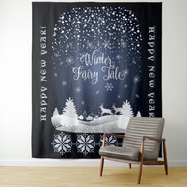 Alles Gute zum neuen Jahr! Winter Fairy Tale Fanta Wandteppich (Beispiel)