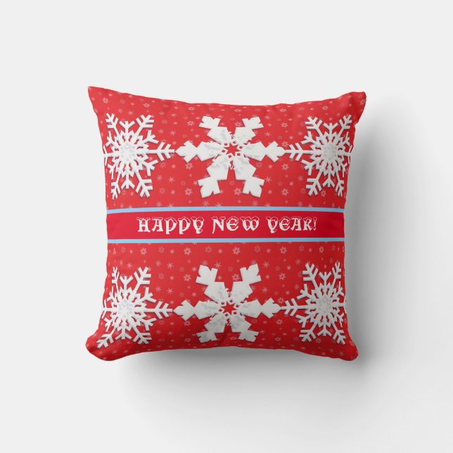 Alles Gute zum neuen Jahr! Winterweiße Schneeflock Kissen (Vorderseite)