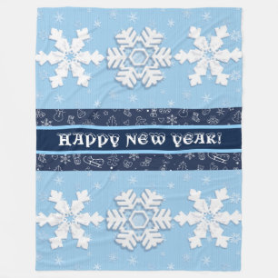 Alles Gute zum Neujahr! Winterweiße Schneeflocken- Fleecedecke