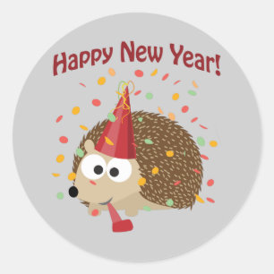 Alles Gute zum Neujahrsfest! Igel! Runder Aufkleber