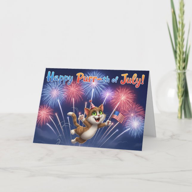 Alles Gute zum Purr-th des Juli! - Dancing Cat Gru Dankeskarte (Vorderseite)