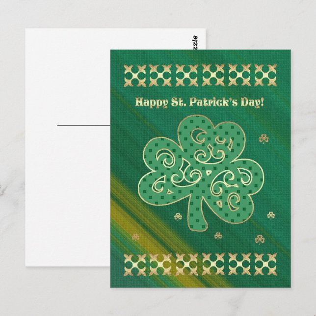Alles Gute zum St. Patrick's Day. Elegantes Gold-K Postkarte (Vorne/Hinten)