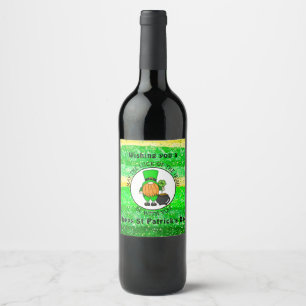 Alles Gute zum St Patrick's Day   Niedlich Leprech Weinetikett