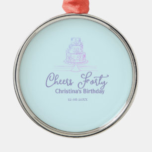 Alles Gute zum vierzigsten Geburtstag Kuchen blau Ornament Aus Metall