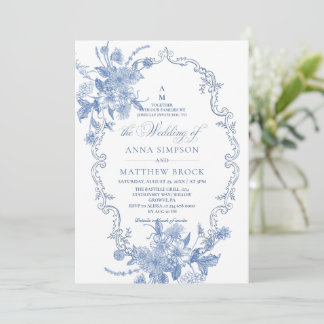 Alles in Einem Blaue Blumen Verzierte Hochzeit Einladung