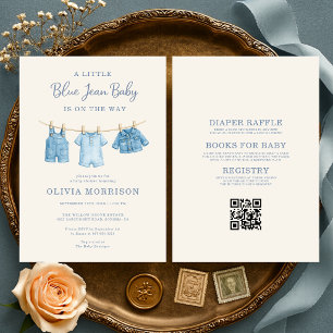 Alles in Einem Blauem Jeans Jungen Baby Shower Einladung