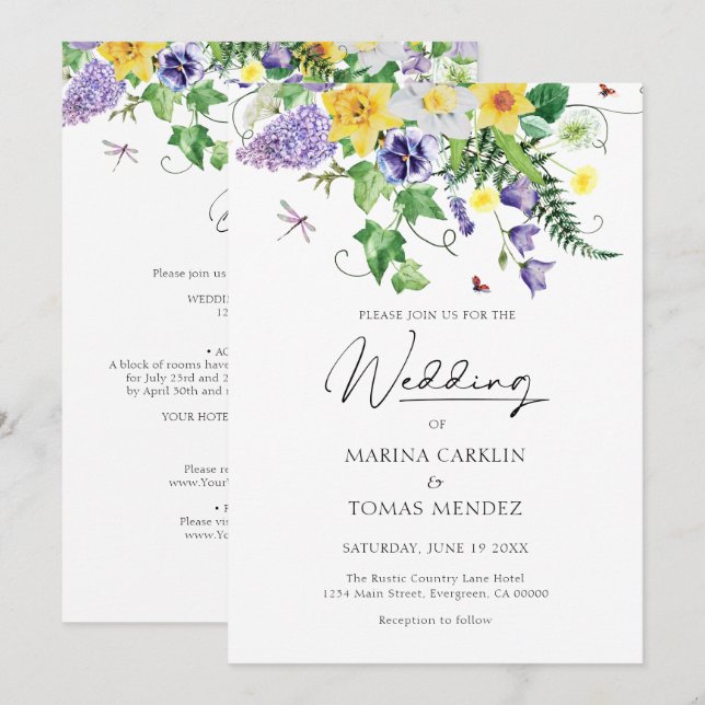 Alles in einem | Bohemische Wildblume Hochzeit Einladung (Vorne/Hinten)