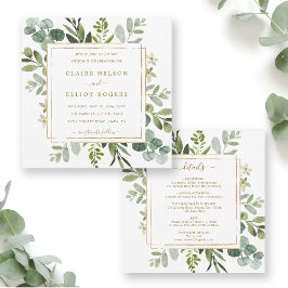 Alles in einem Botanischen goldenen Hochzeitsplatz Einladung