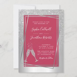 Alles in einem Champagne Trendy Magenta Silver Wed Einladung