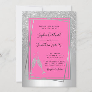 Alles in einem Champagner Pink Silver Glitzer Hoch Einladung