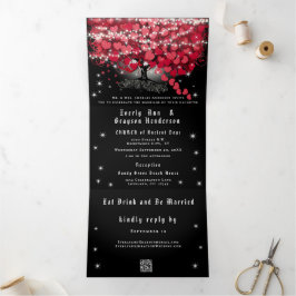 Alles in einem eleganten Rot-Rosa-Heart-Leaf-Hochz Dreifach Gefaltete Einladung