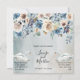 Alles in einem, florale Aquarell mit weißen Schwän Einladung