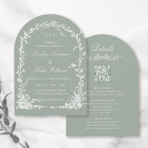 Alles in Einem Floralen Garten Hochzeit Salbei Grü Einladung
