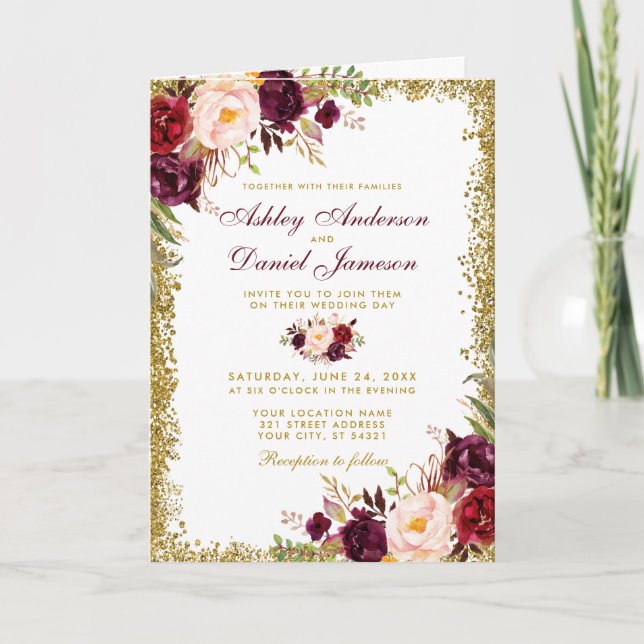 Alles in einem floralen Glitzer Hochzeitsfeier Fot Karte (Vorderseite)