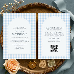 Alles in Einem Gingham Blau Jungen Baby Shower Einladung