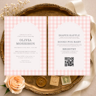 Alles in Einem Gingham Rosa Baby Shower für Mädche Einladung