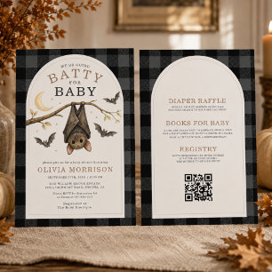 Alles in Einem Halloween-Fledermäuse-Gingham-Baby- Einladung