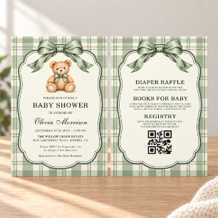 Alles in Einem Hellgrünen Teddybär-Baby-Shower Einladung