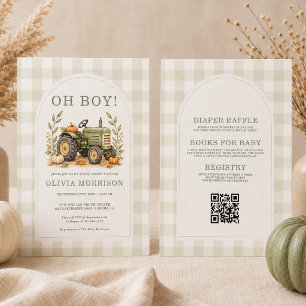 Alles in Einem Herbst Farmer Traktor Oh Junge Baby Einladung