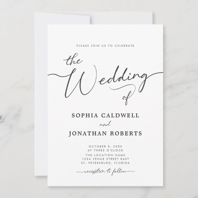 Alles in einem Karkohle-Grau-Kalligraphie-Hochzeit Einladung (Vorderseite)