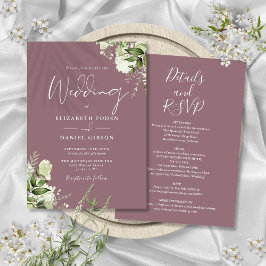 Alles in einem Mauve Greenery Blumenzettel Einladung