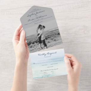 Alles in Einem modernen Strand-Hochzeitseinladung  All In One Einladung