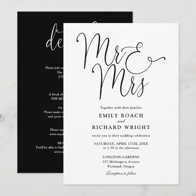 Alles in einem Mr. und Mrs. Chic Black and White W Einladung (Vorne/Hinten)