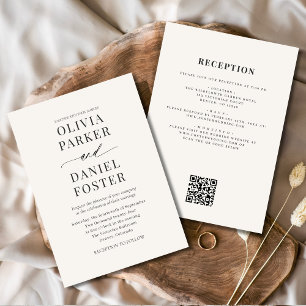 Alles in einem neutralen Beige QR Foto Hochzeit Einladung