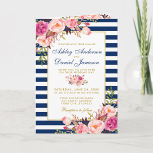 Alles in einem rosa blauen Gold Hochzeitsempfang Karte