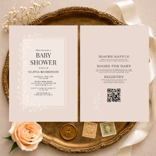Alles in Einem Rosa Botanische Blumen Baby Shower Einladung