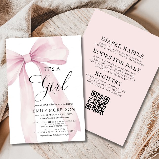 Alles in einem rosa Bow. Es ist eine Mädchen-Baby- Einladung (Von Creator hochgeladen)