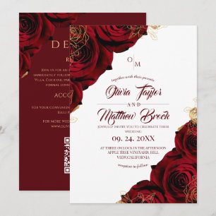 Alles in Einem Rote Rosen Klassische Hochzeit Einladung